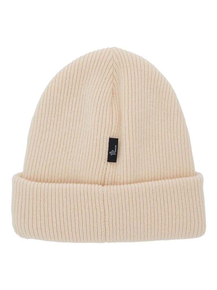 White Beanie with Logo Patch on the Front in Wool Woman alternative