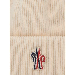 White Beanie with Logo Patch on the Front in Wool Woman