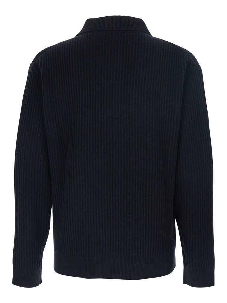 Black Ribbed Sweater with Front Logo Patch in Cotton Man alternative