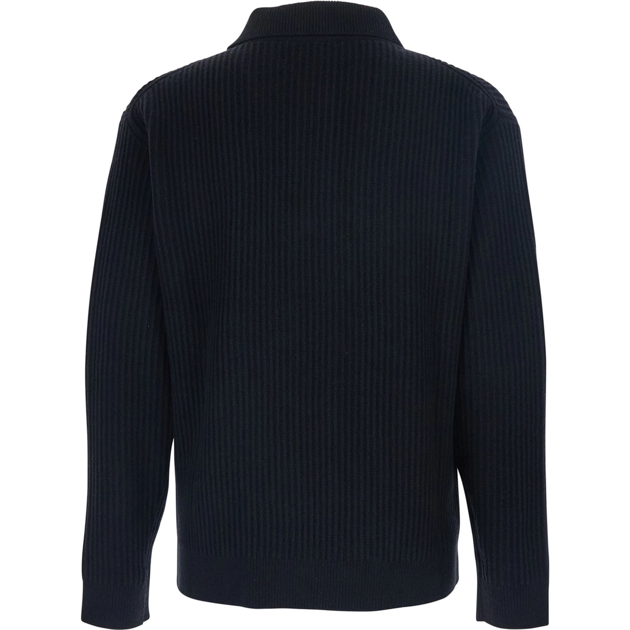 Black Ribbed Sweater with Front Logo Patch in Cotton Man