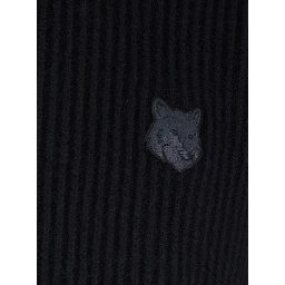 Black Ribbed Sweater with Front Logo Patch in Cotton Man