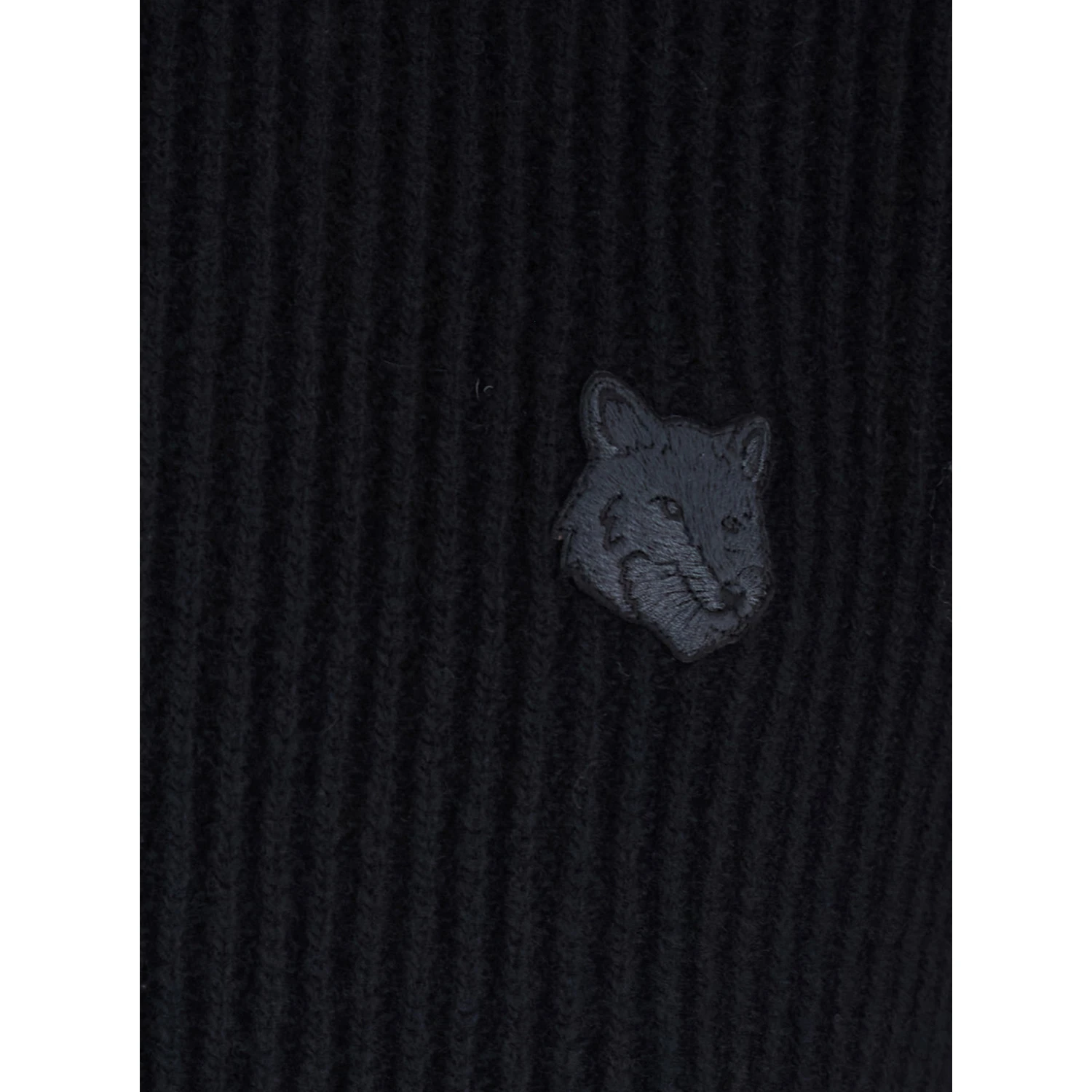 Black Ribbed Sweater with Front Logo Patch in Cotton Man