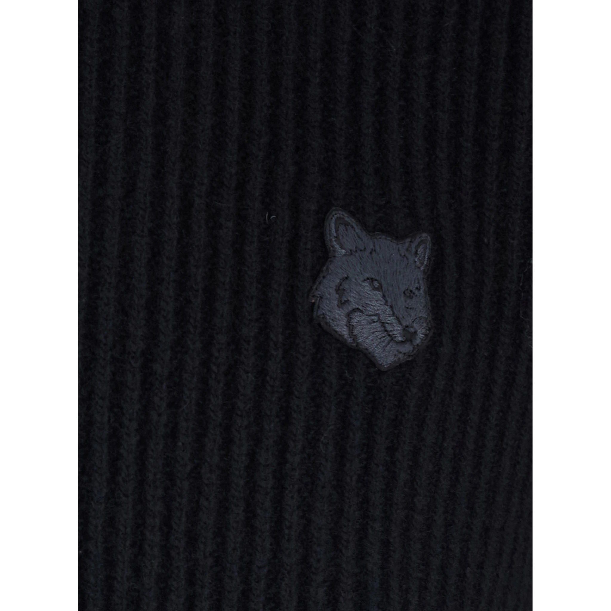 Black Ribbed Sweater with Front Logo Patch in Cotton Man