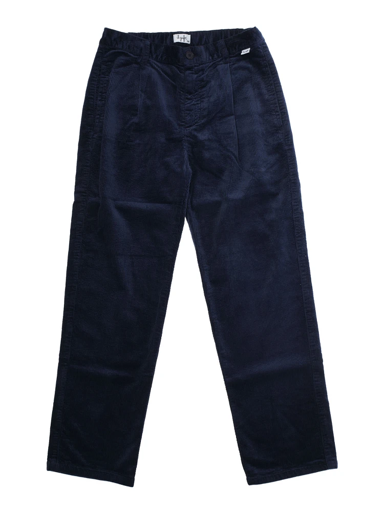 Blue Pants with Logo Patch on the Front and Elastic Waist in Corduroy Boy