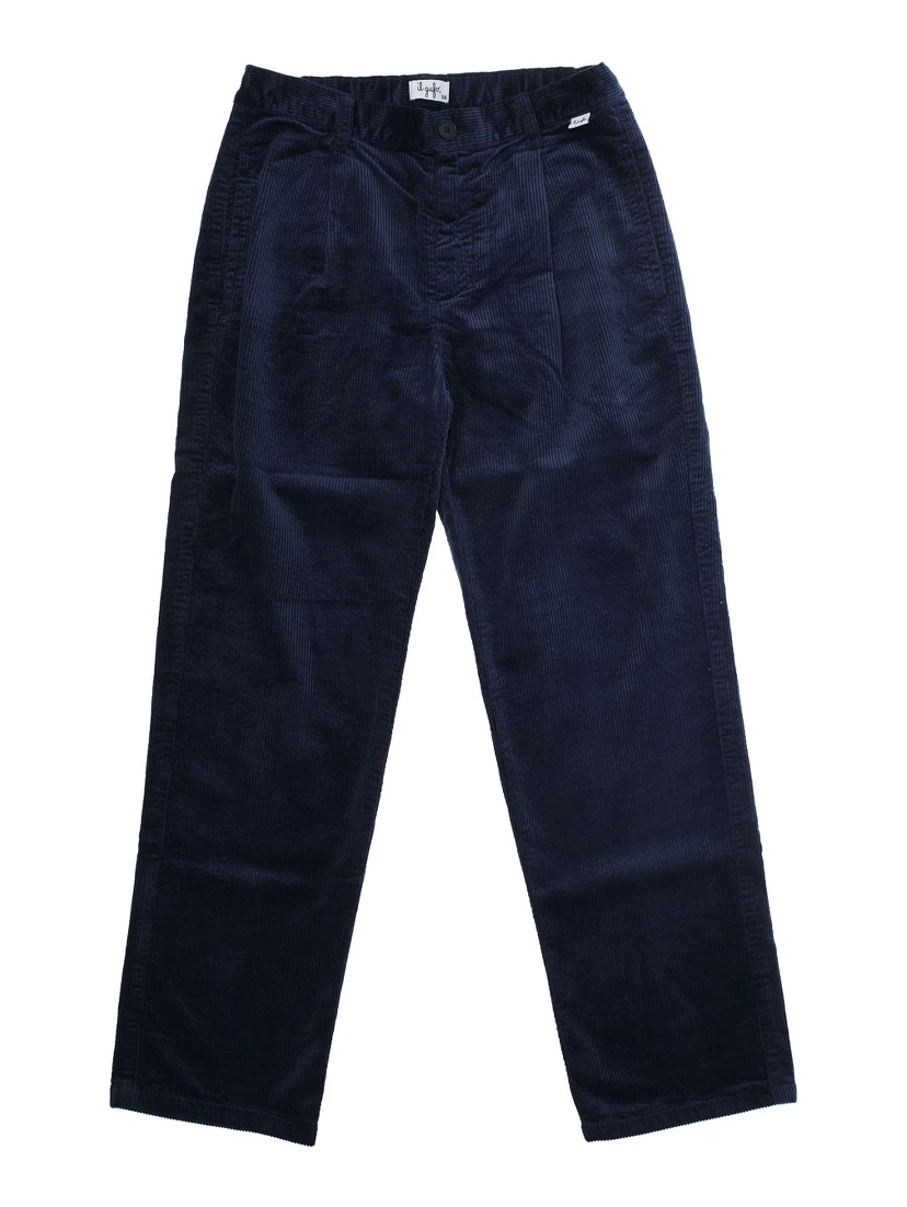 Blue Pants with Logo Patch on the Front and Elastic Waist in Corduroy Boy