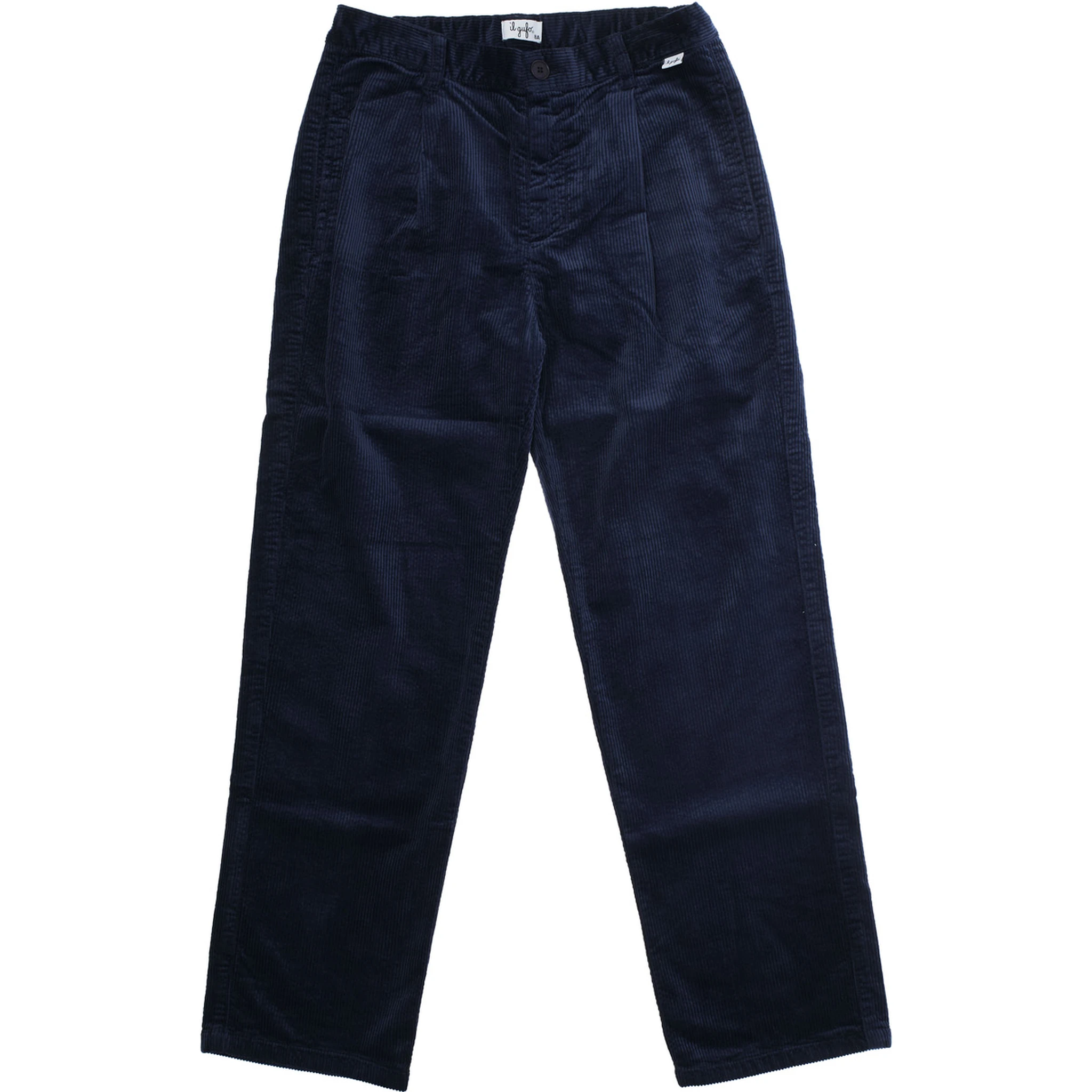 Blue Pants with Logo Patch on the Front and Elastic Waist in Corduroy Boy