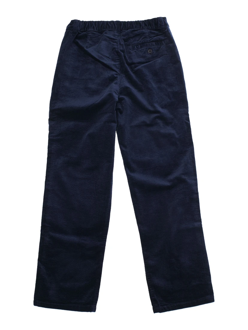 Blue Pants with Logo Patch on the Front and Elastic Waist in Corduroy Boy