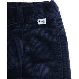 Blue Pants with Logo Patch on the Front and Elastic Waist in Corduroy Boy