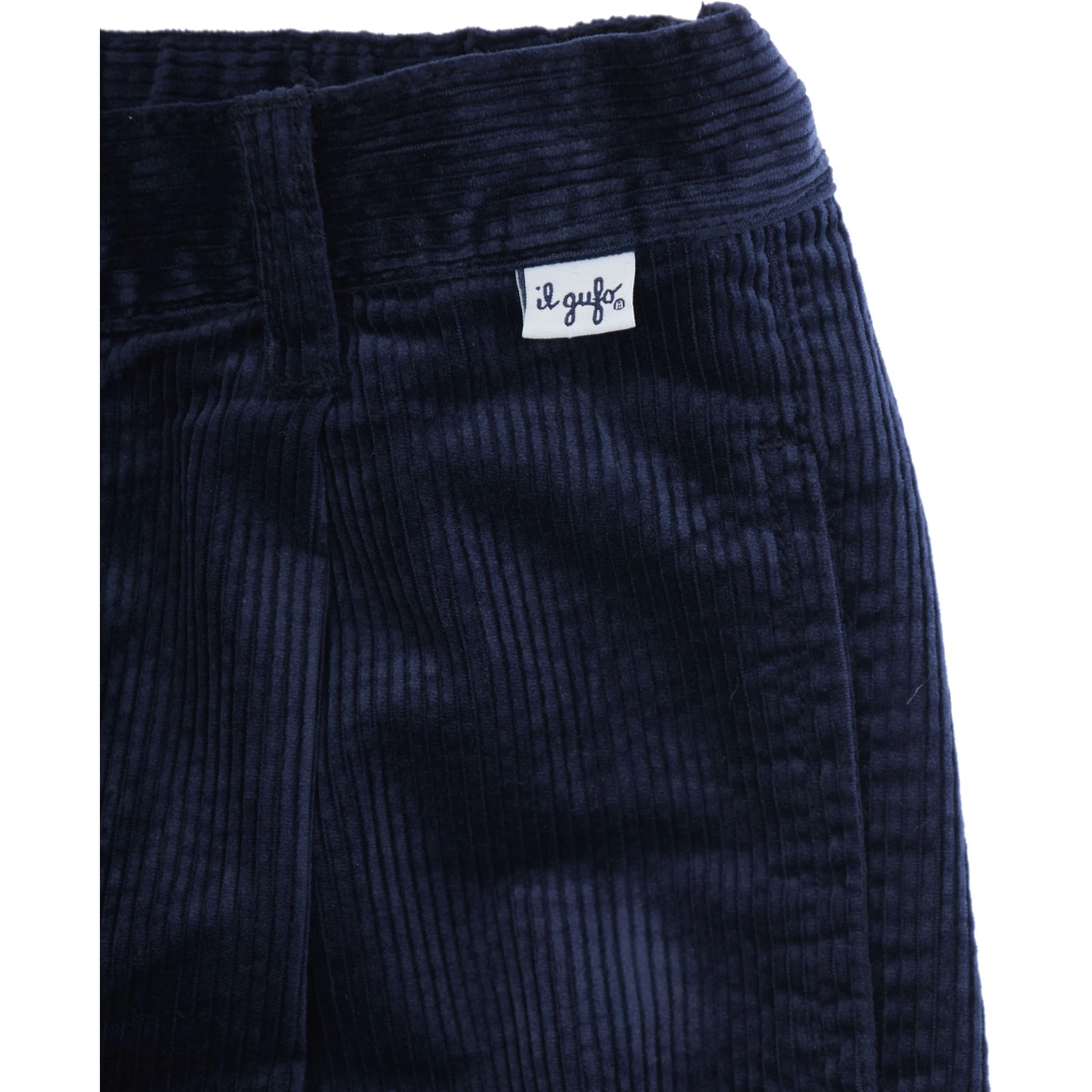 Blue Pants with Logo Patch on the Front and Elastic Waist in Corduroy Boy