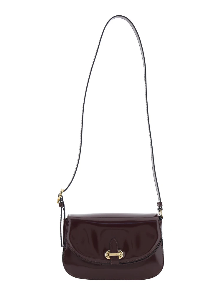 Bordeaux Crossbody Bag with Adjustable Shoulder Strap and Plaque on the Front in Leather Woman