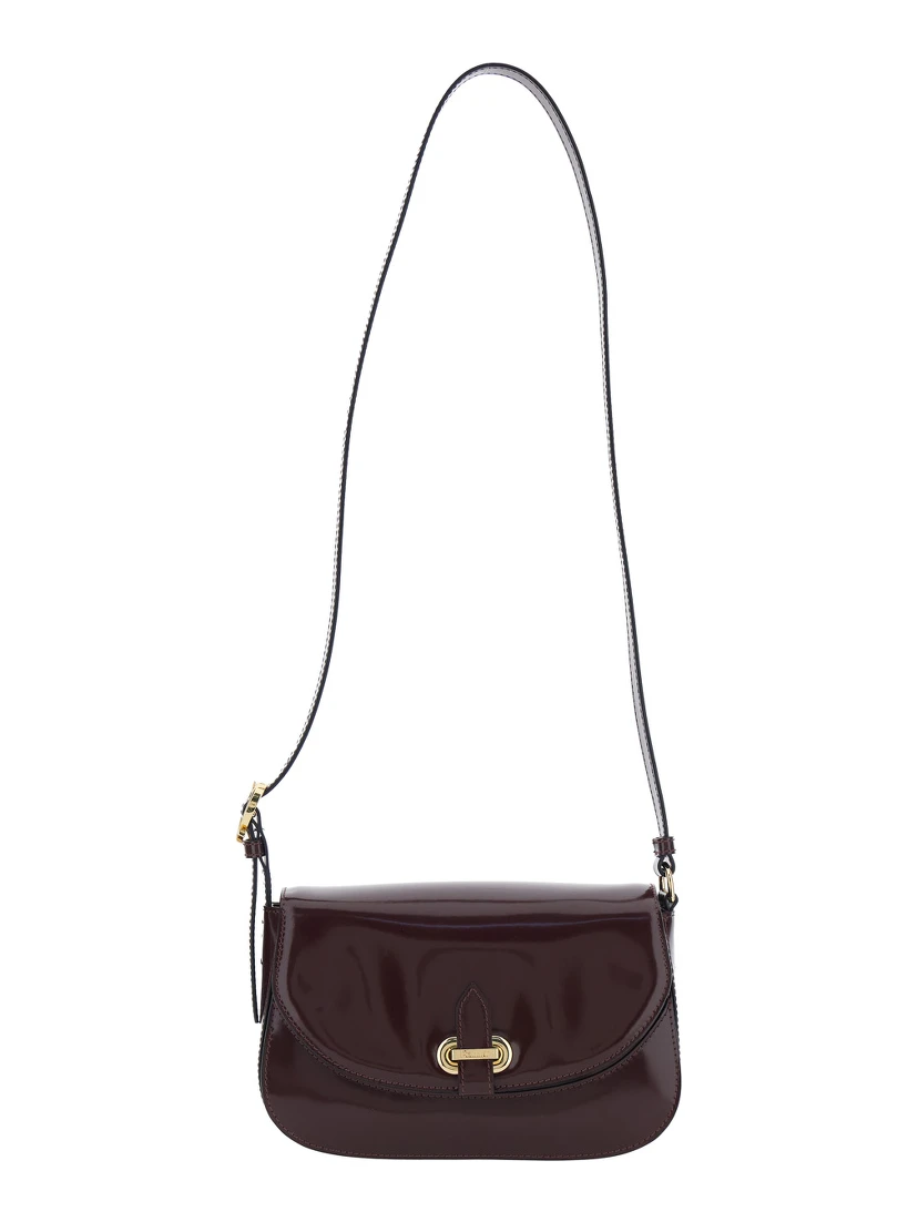 Bordeaux Crossbody Bag with Adjustable Shoulder Strap and Plaque on the Front in Leather Woman
