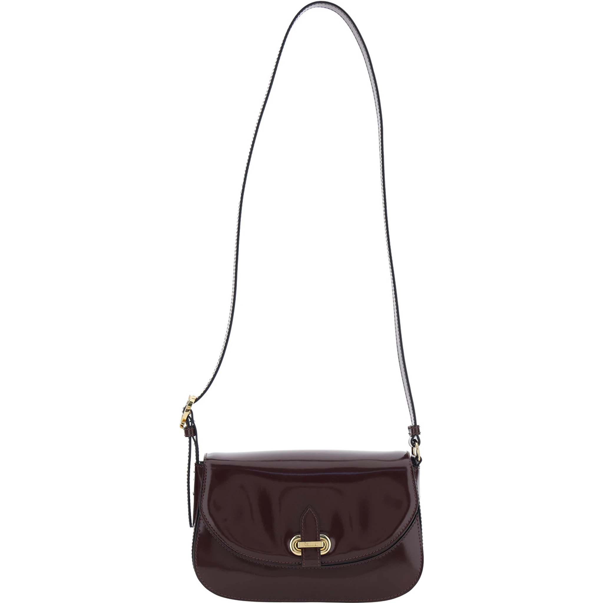 Bordeaux Crossbody Bag with Adjustable Shoulder Strap and Plaque on the Front in Leather Woman