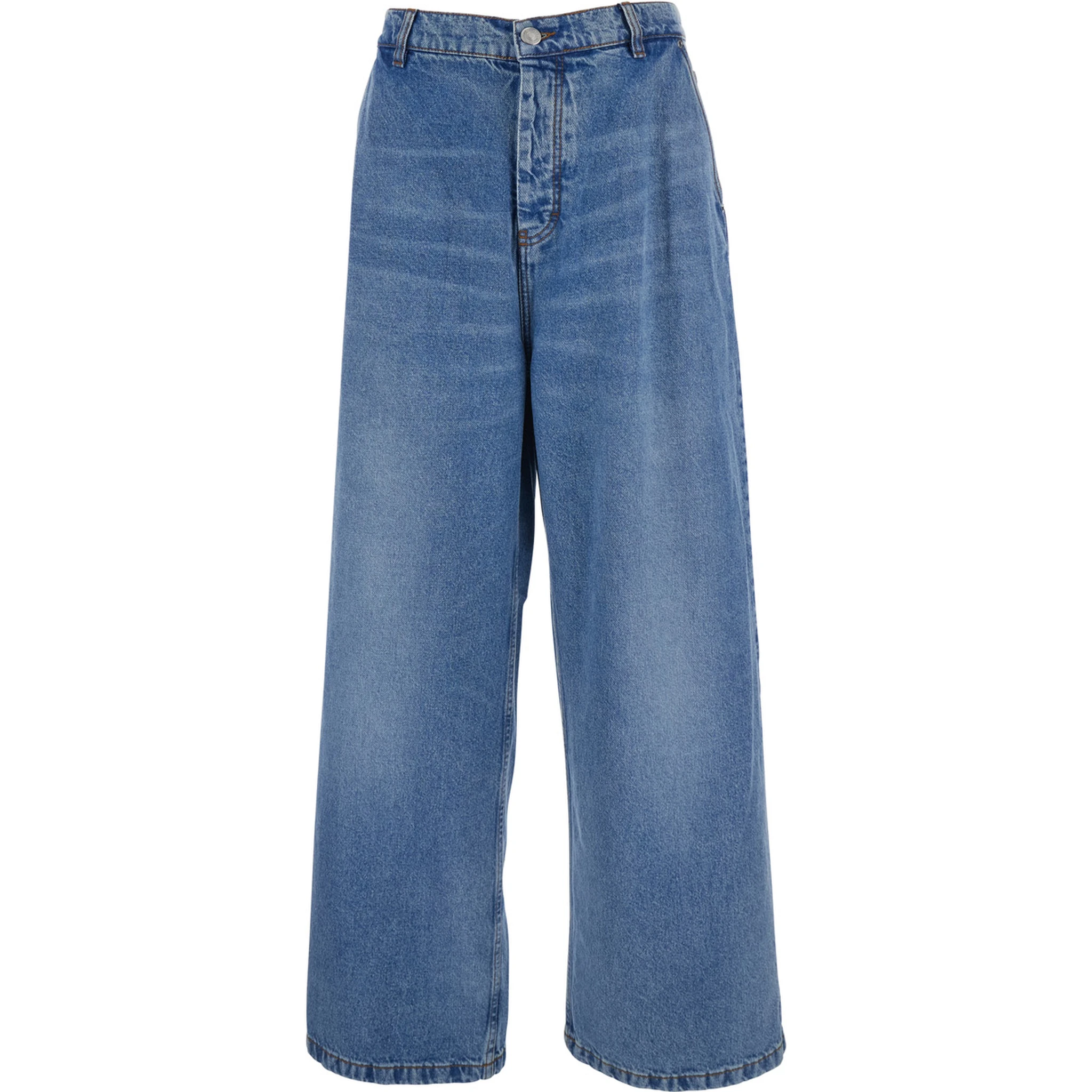 Blue Jeans with Belt Loops and Wide Leg in Denim Man