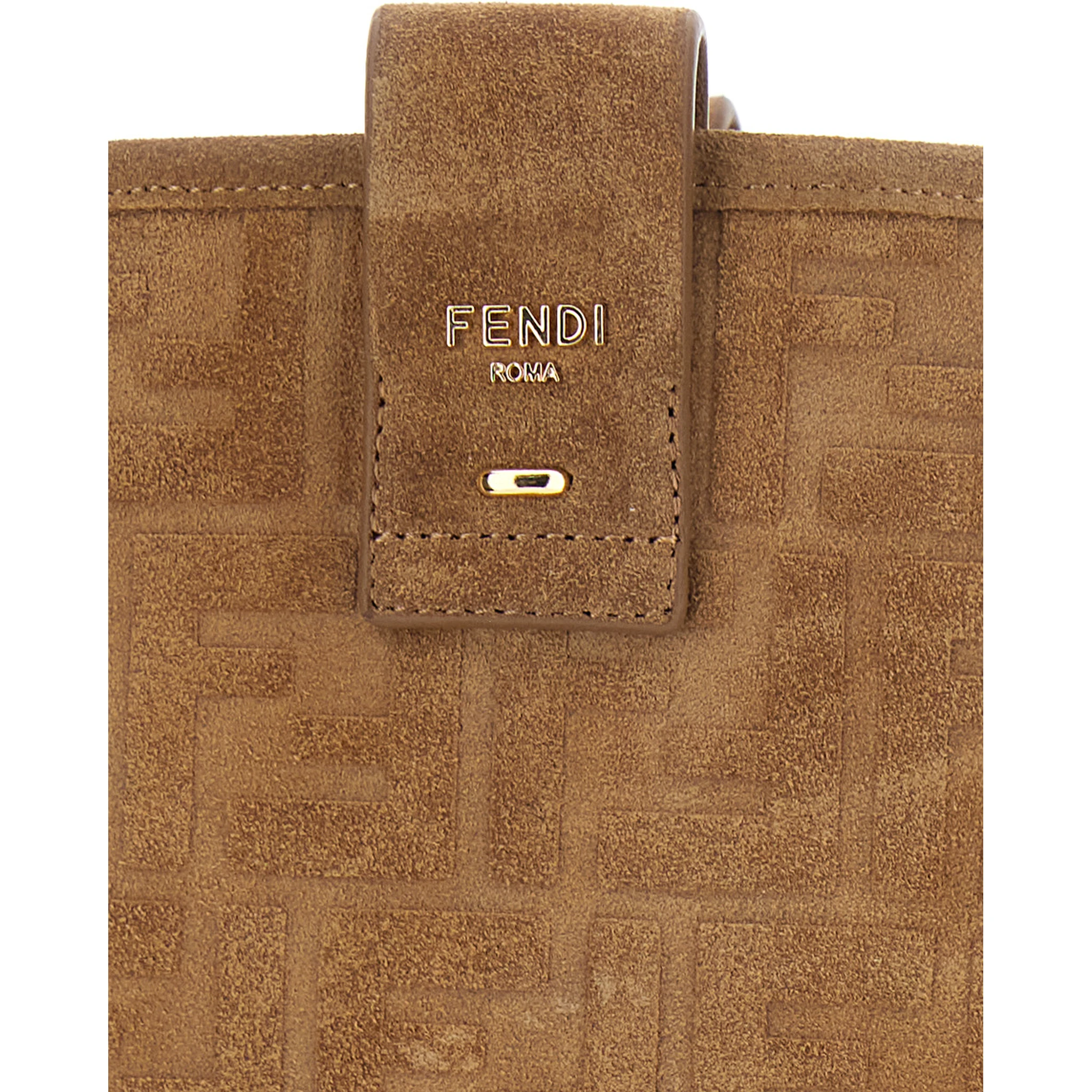Beige Knee-High Boots with All-Over Embossed FF Motif in Suede Woman