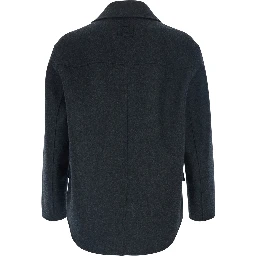 Black Double-Breasted Jacket with Notched Wide Revers in Wool Man