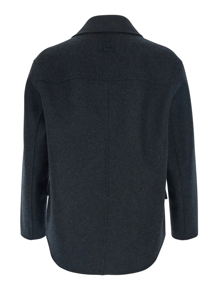 Black Double-Breasted Jacket with Notched Wide Revers in Wool Man alternative