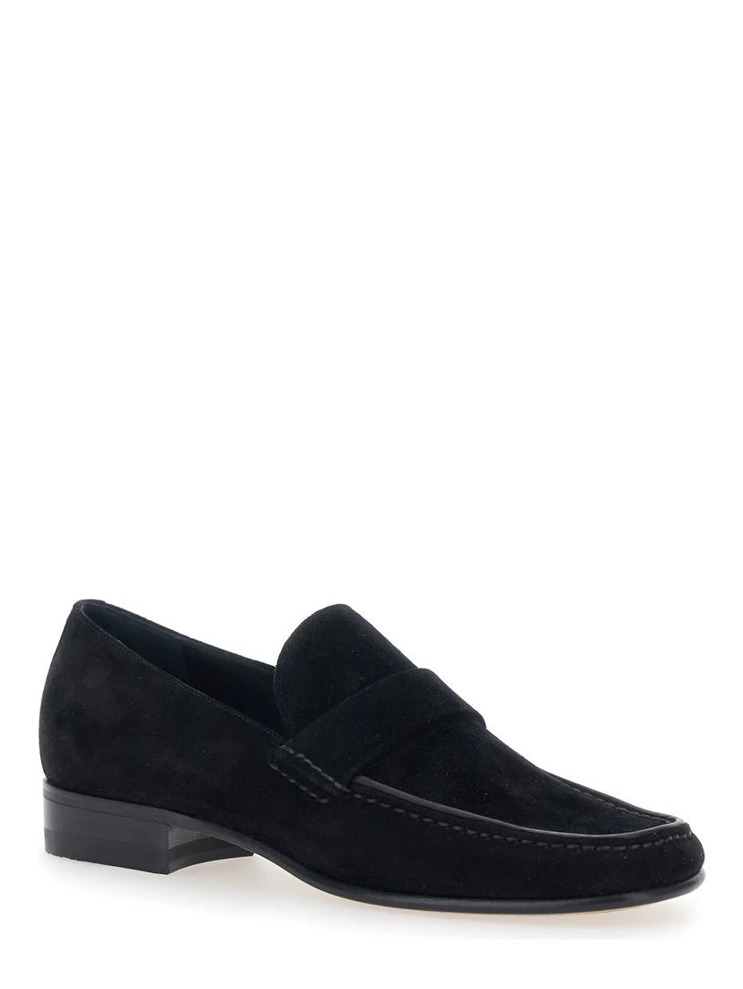 Black Pull-On Loafers in Suede Woman