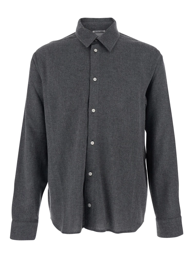Adriel Grey Shirt with Classic Collar in Wool Blend Man