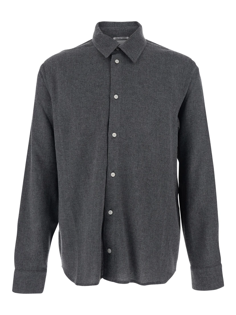 Adriel Grey Shirt with Classic Collar in Wool Blend Man