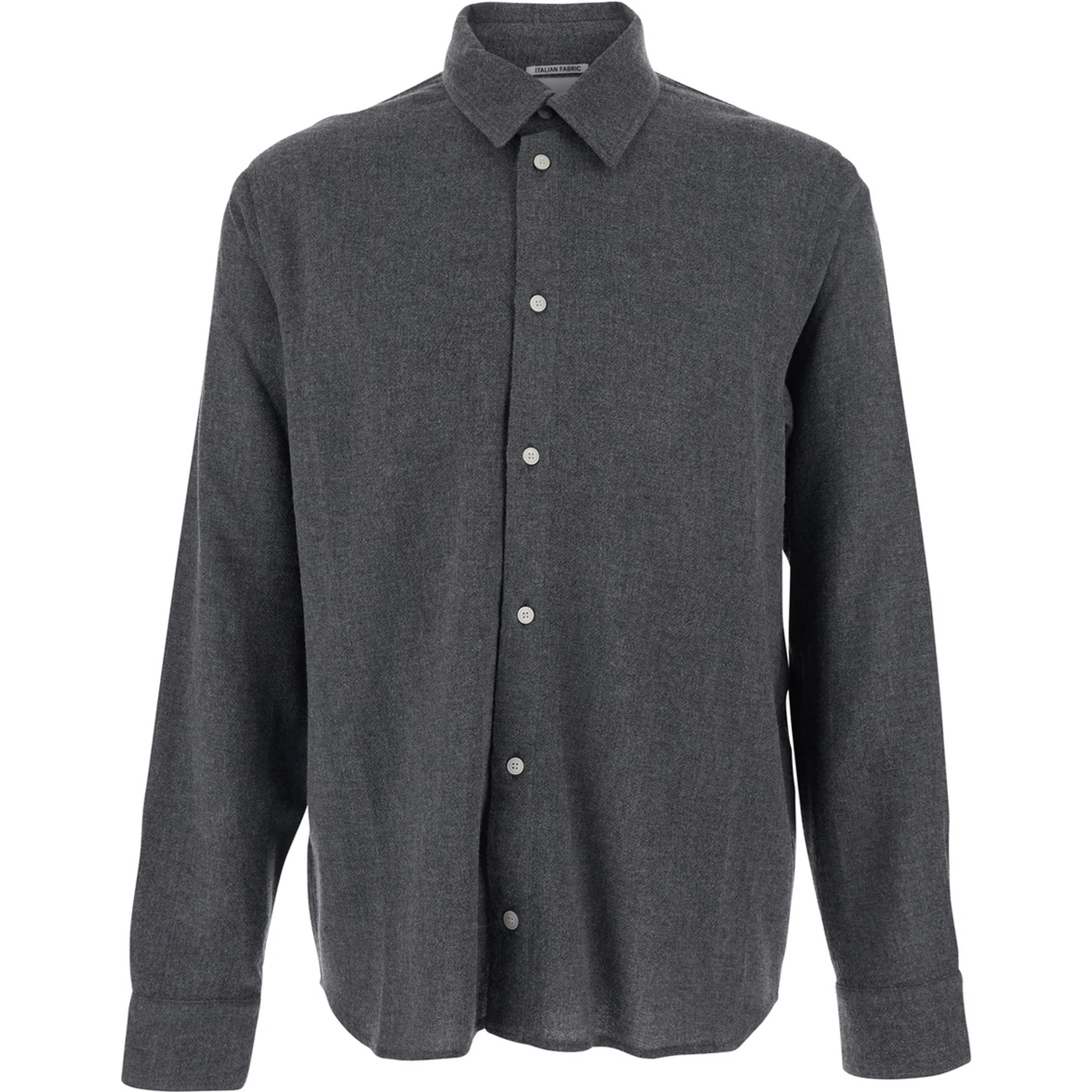 Adriel Grey Shirt with Classic Collar in Wool Blend Man