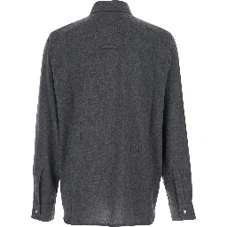 Adriel Grey Shirt with Classic Collar in Wool Blend Man