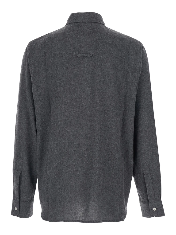Adriel Grey Shirt with Classic Collar in Wool Blend Man alternative