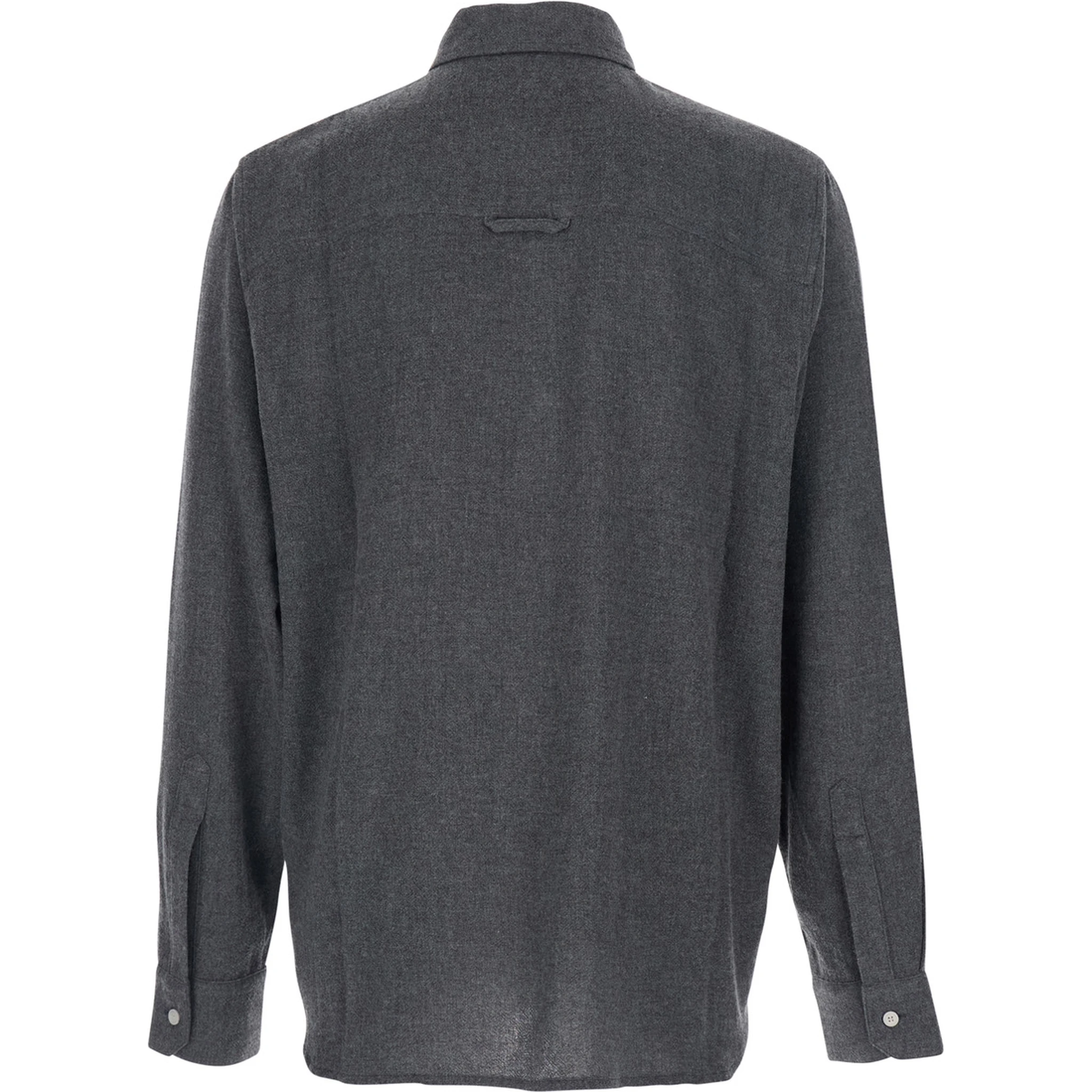 Adriel Grey Shirt with Classic Collar in Wool Blend Man