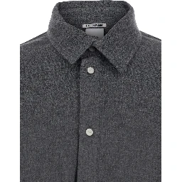 Adriel Grey Shirt with Classic Collar in Wool Blend Man