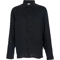Adriel Black Shirt with Classic Collar in Viscose Blend Man