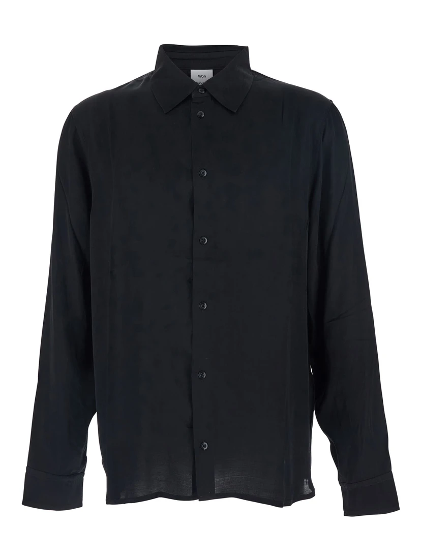 Adriel Black Shirt with Classic Collar in Viscose Blend Man
