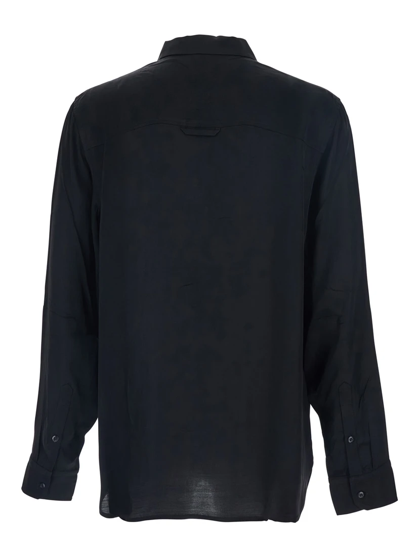 Adriel Black Shirt with Classic Collar in Viscose Blend Man