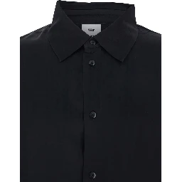 Adriel Black Shirt with Classic Collar in Viscose Blend Man