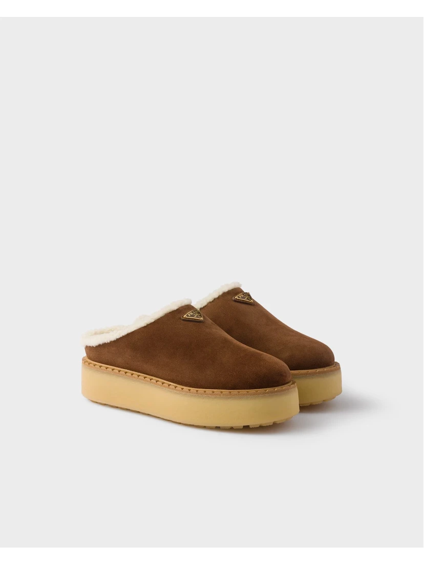 Suede leather slides