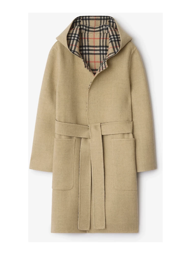 Reversible hoodie coat in wool