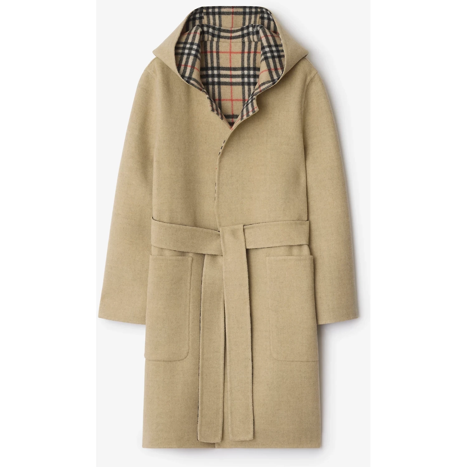 Reversible hoodie coat in wool