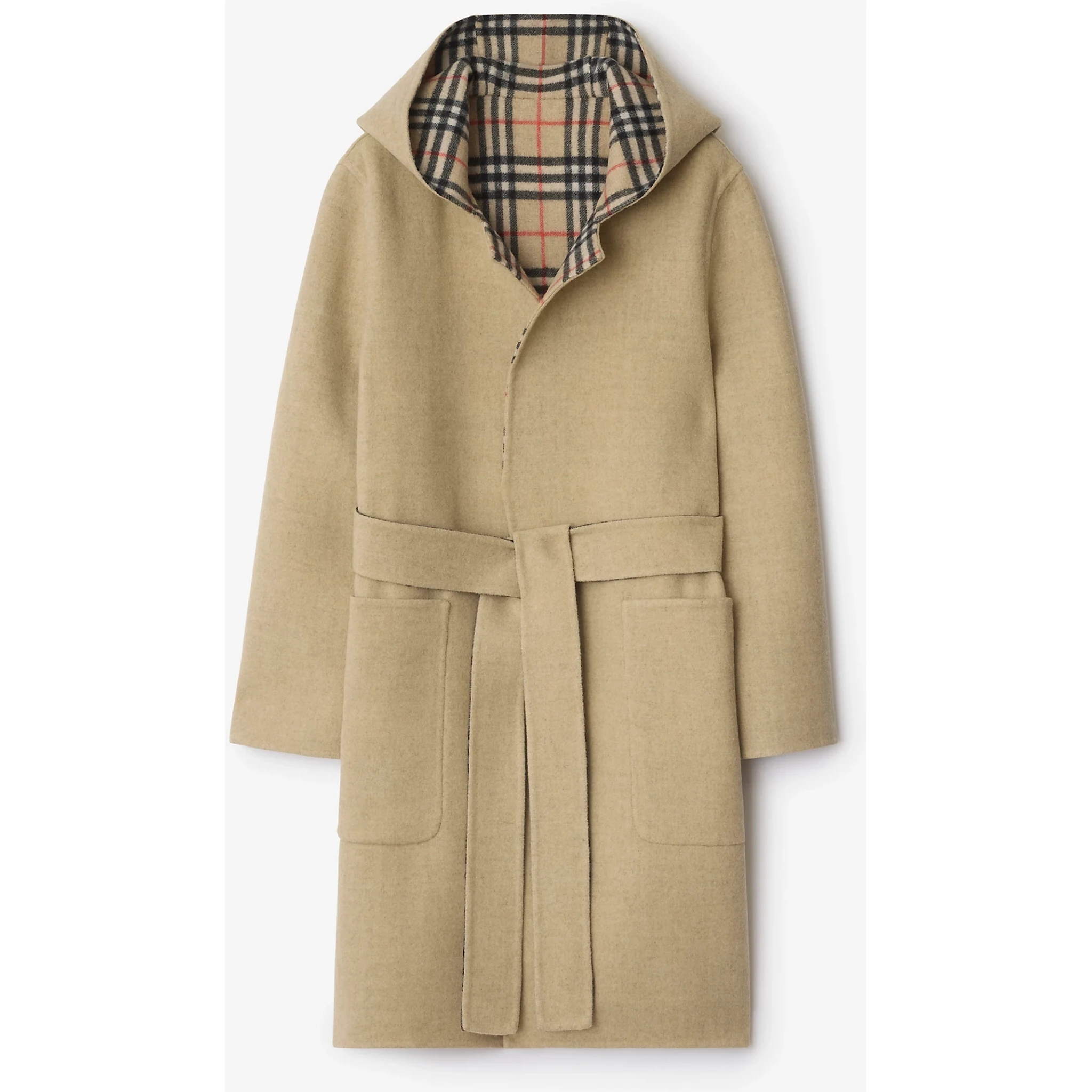 Reversible hoodie coat in wool