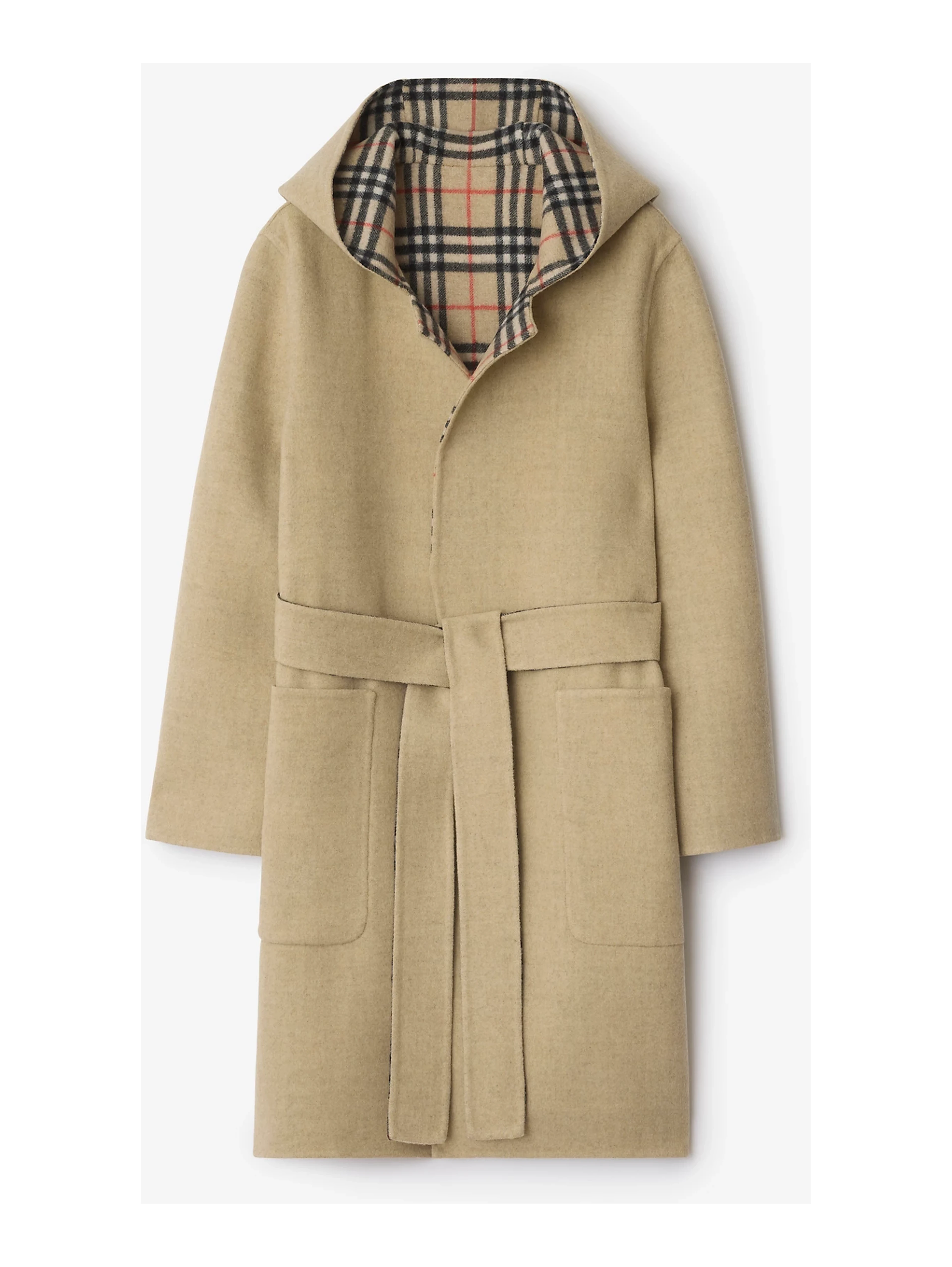 Reversible hoodie coat in wool
