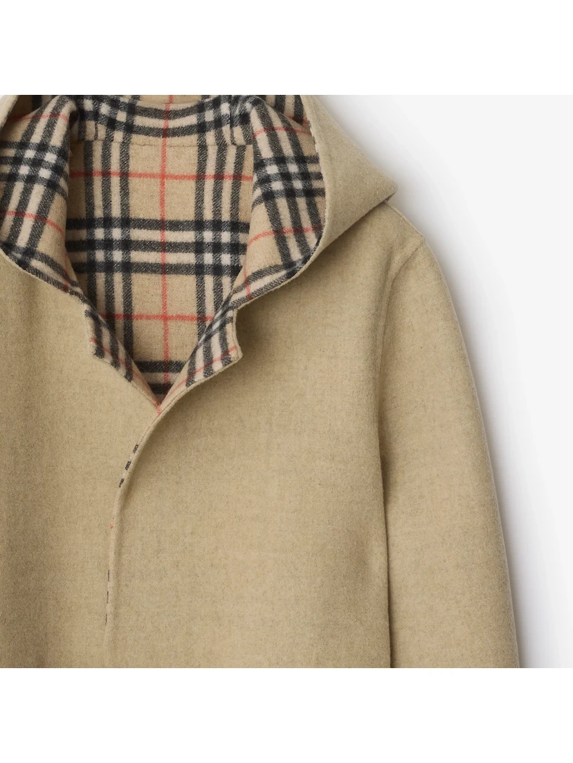 Reversible hoodie coat in wool