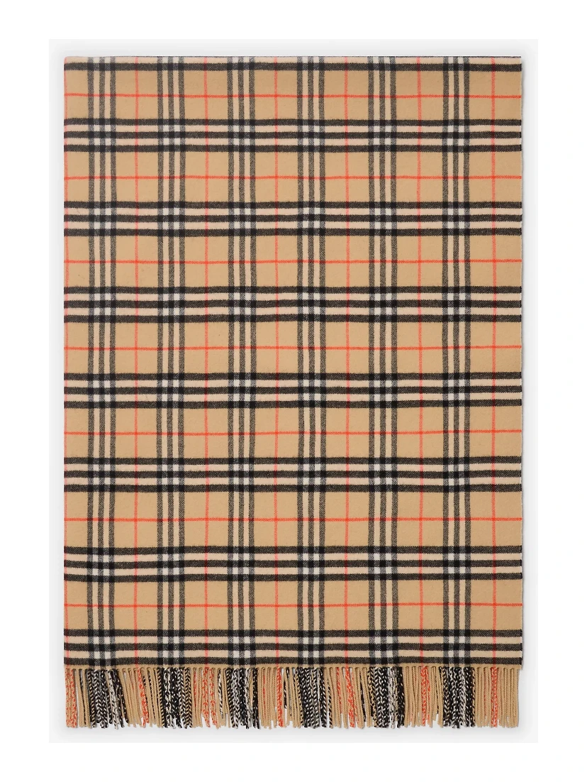 Wool and cashmere blanket with check pattern