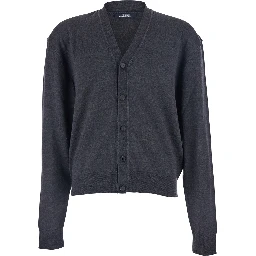 Grey V-Neck Cardigan with Logo on the Back in Cotton Man