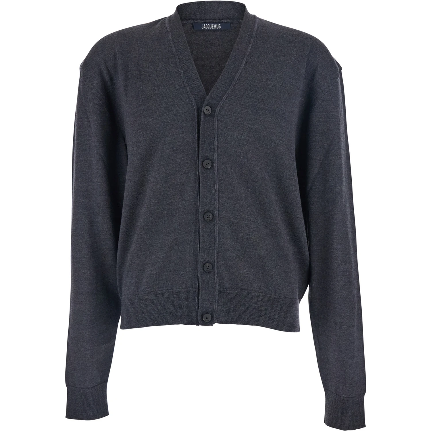 Grey V-Neck Cardigan with Logo on the Back in Cotton Man