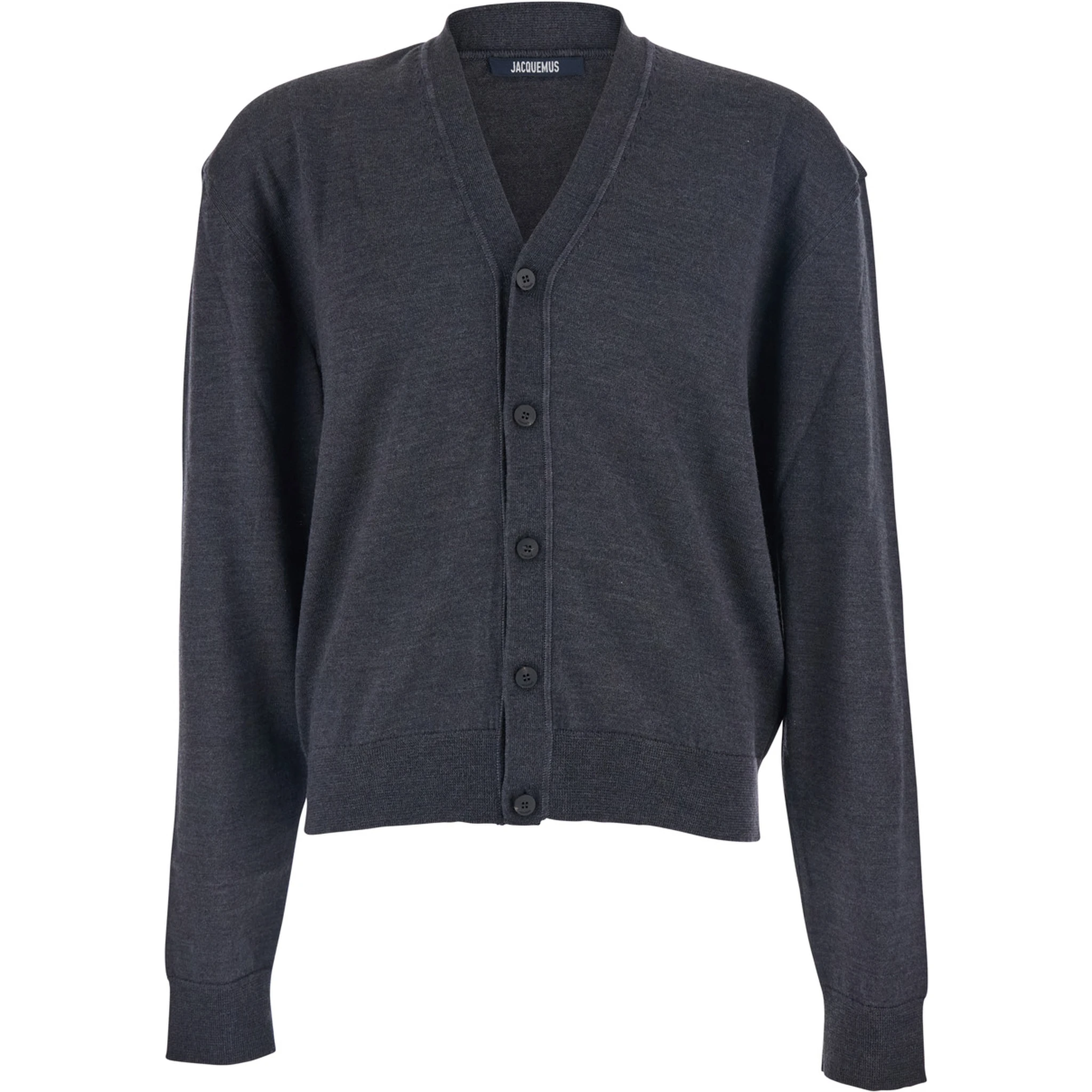 Grey V-Neck Cardigan with Logo on the Back in Cotton Man