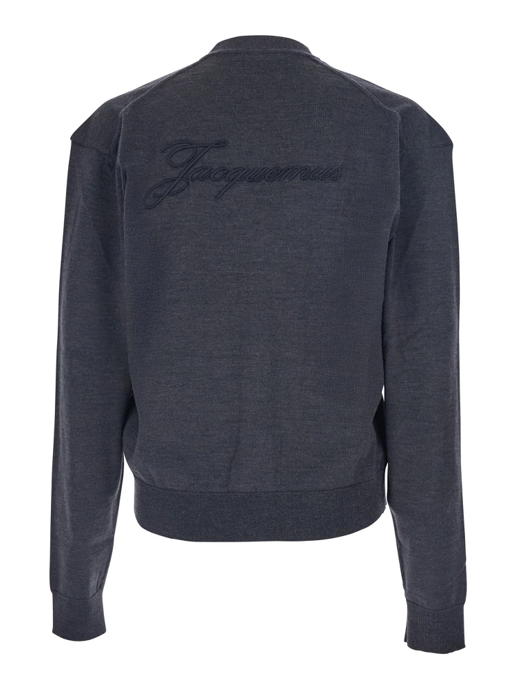 Grey V-Neck Cardigan with Logo on the Back in Cotton Man alternative