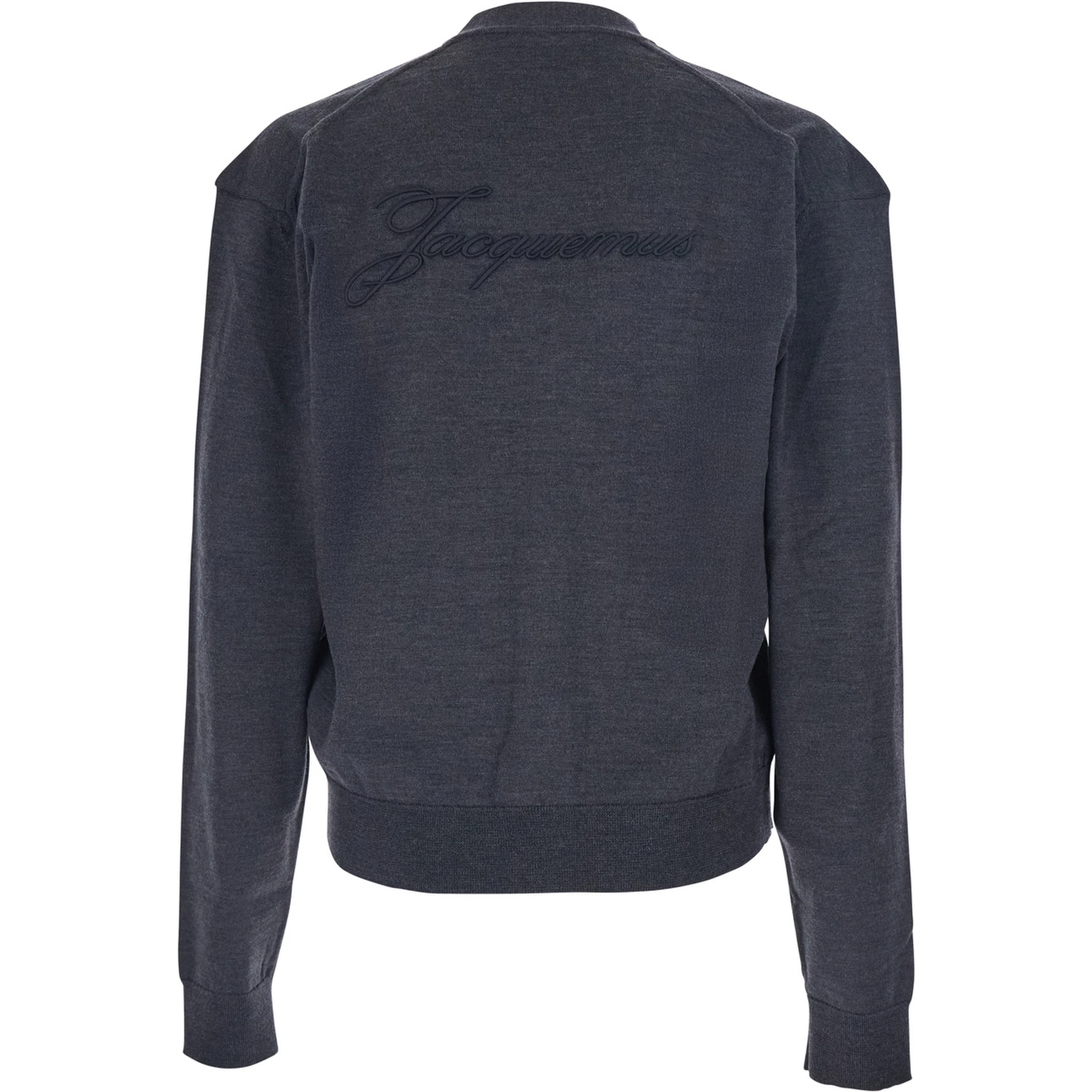 Grey V-Neck Cardigan with Logo on the Back in Cotton Man