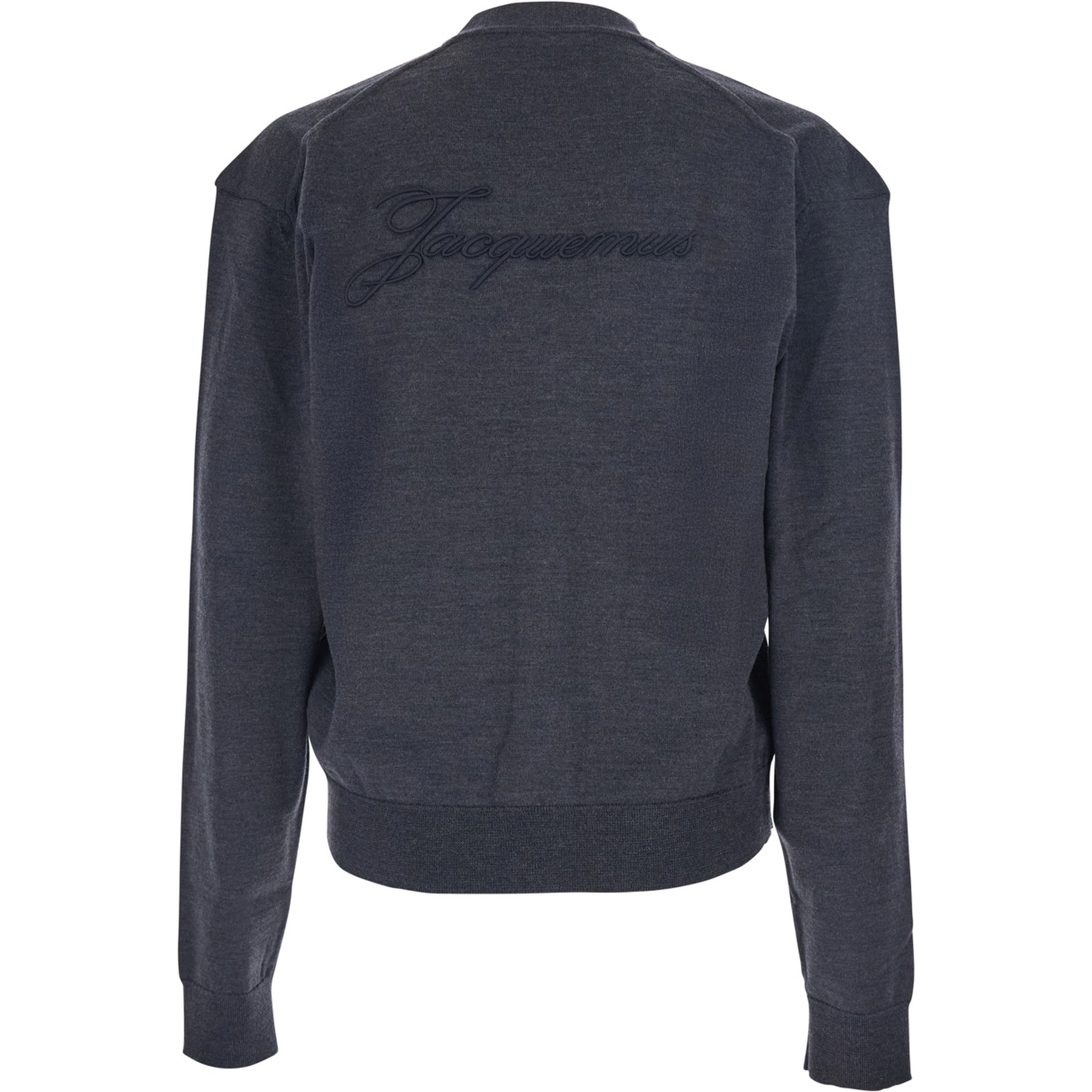 Grey V-Neck Cardigan with Logo on the Back in Cotton Man