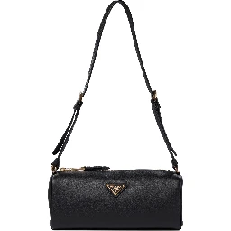 Triangle Logo Saffiano Leather Shoulder Bag In Black