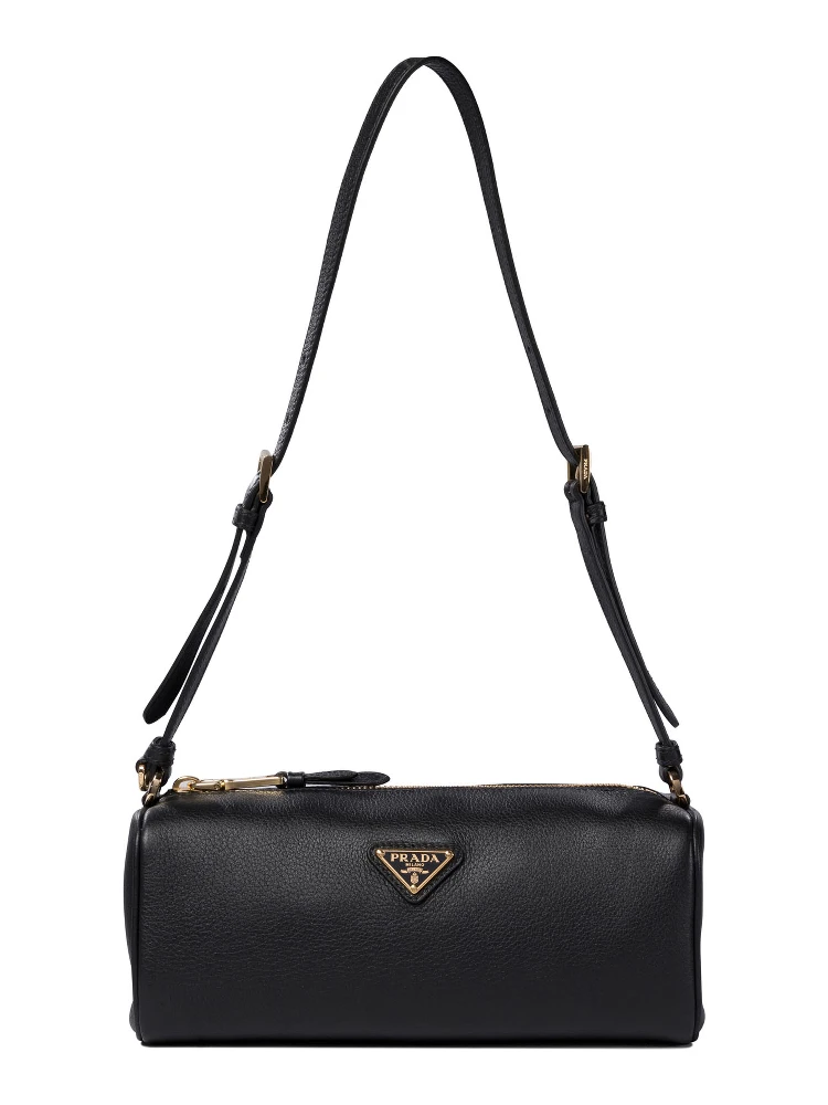 Triangle Logo Saffiano Leather Shoulder Bag In Black