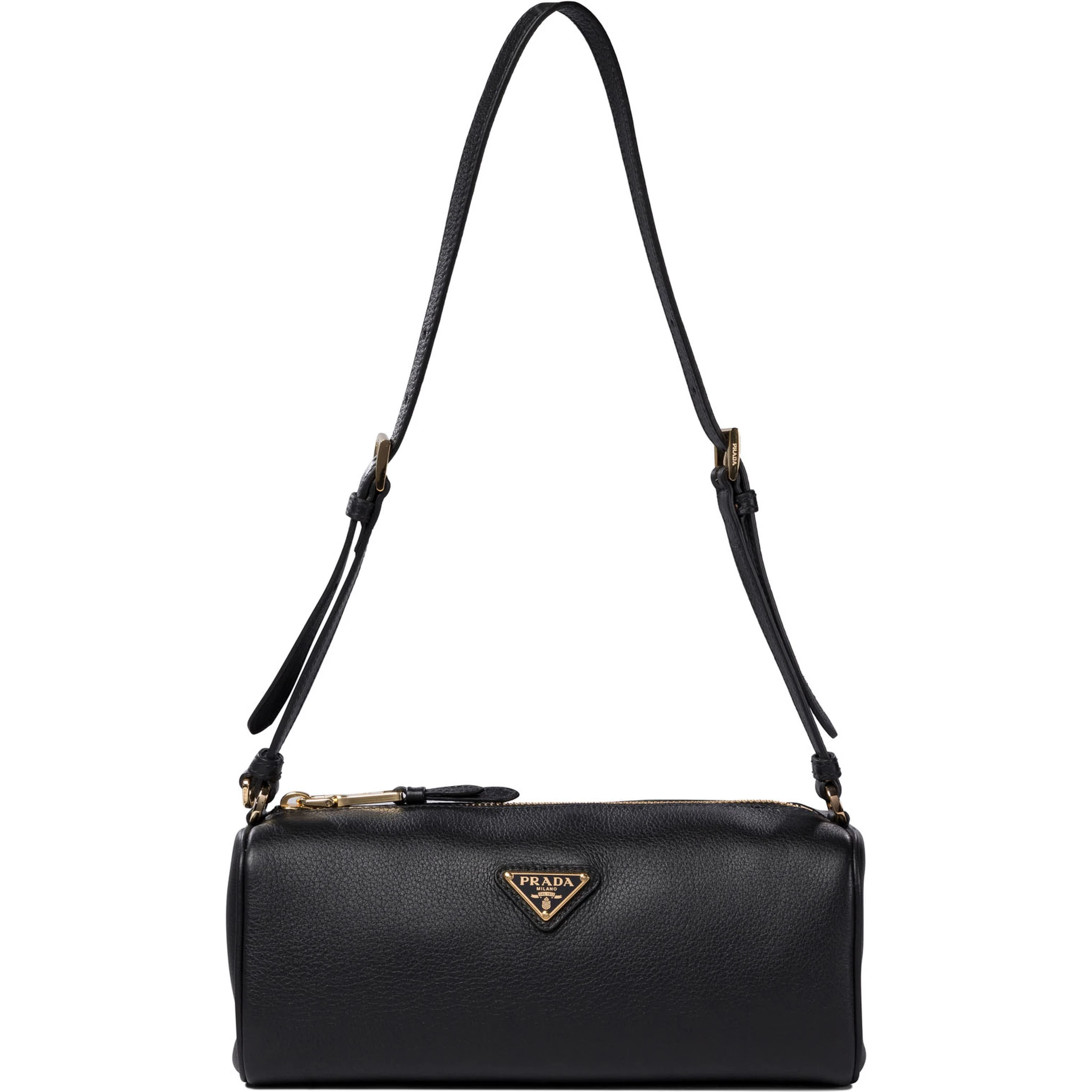 Triangle Logo Saffiano Leather Shoulder Bag In Black