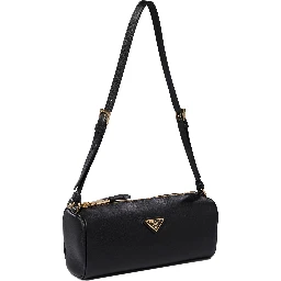 Triangle Logo Saffiano Leather Shoulder Bag In Black