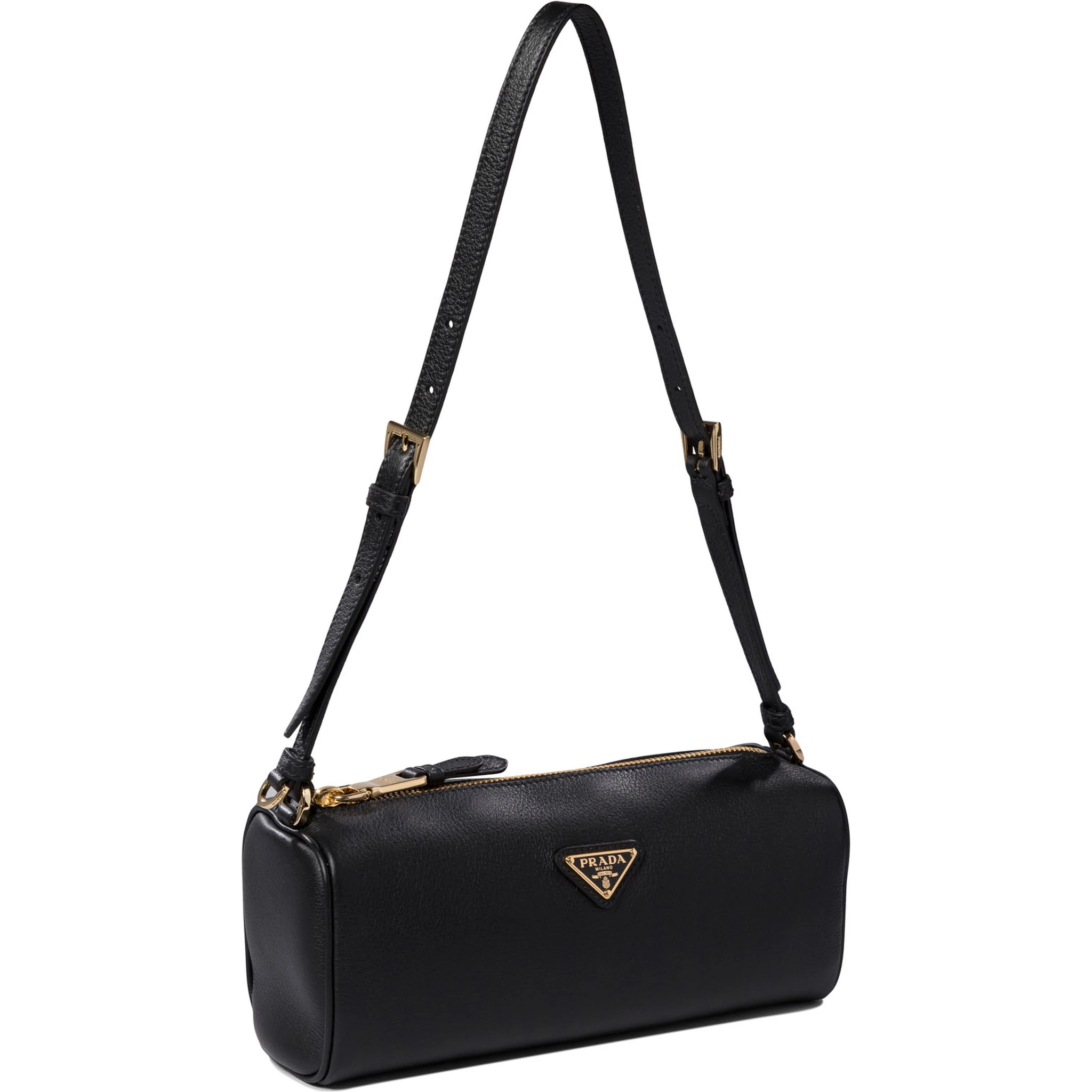 Triangle Logo Saffiano Leather Shoulder Bag In Black